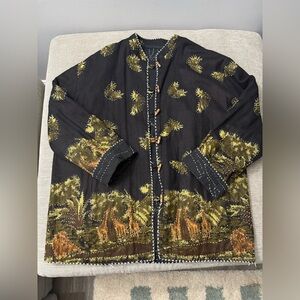 VTG Sam Hilu’s Classics Handcrafted Safari Giraffe Animal Print Shirt Cotton M L